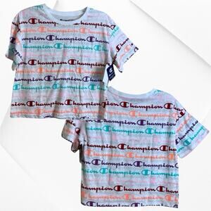 Champion Crop T-shirt Size XL-Y Rainbow Spellout Activewear Exercise NWT